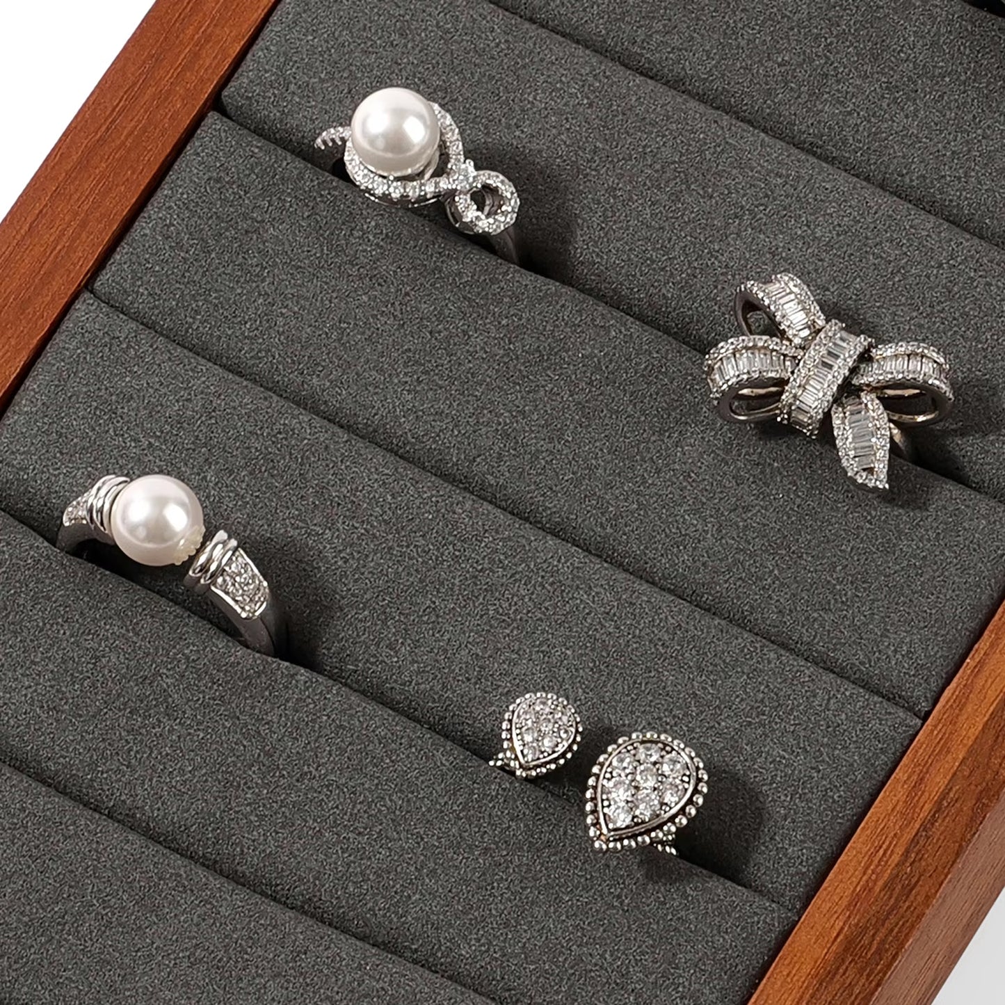 Oirlv Wooden Rings Organizer Shelf Microfiber Jewelry Display Stand:SM232