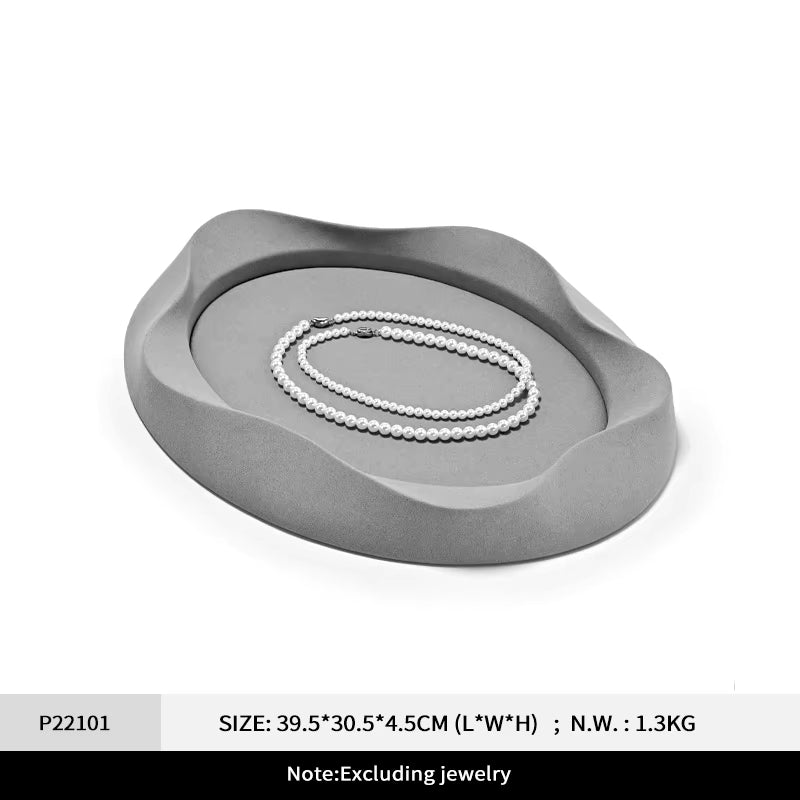 Oirlv Pearl Jewelry Tray Jewelry Viewing Tray Gray Microfiber Rings Necklaces Earrings Bracelets Display