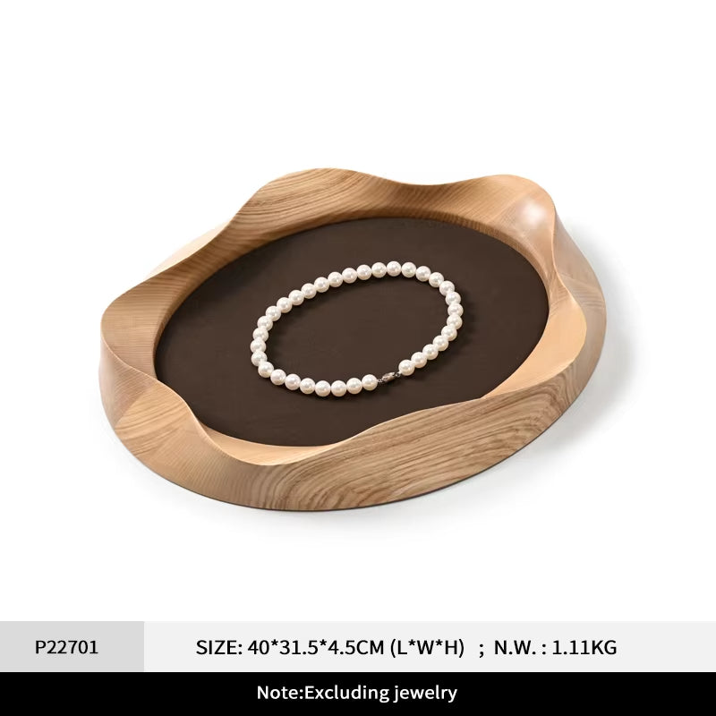 Oirlv Wooden Jewelry Tray Petal Shape Jewelry Viewing Tray