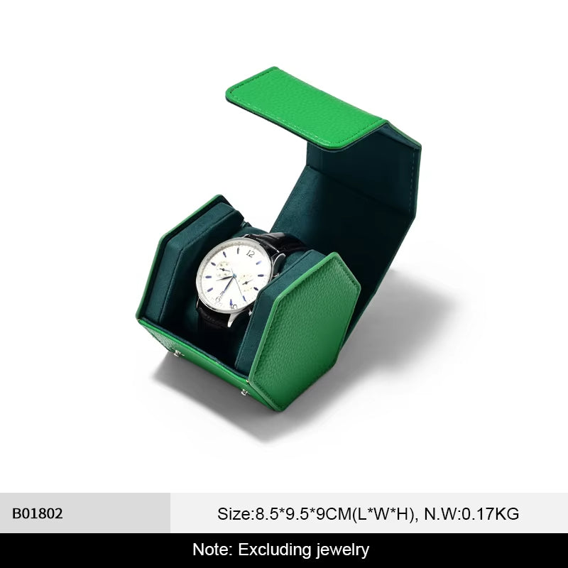 Oirlv Portable Watch Box Leather Watch Organizer Hexagon Watch Storage Box：B018