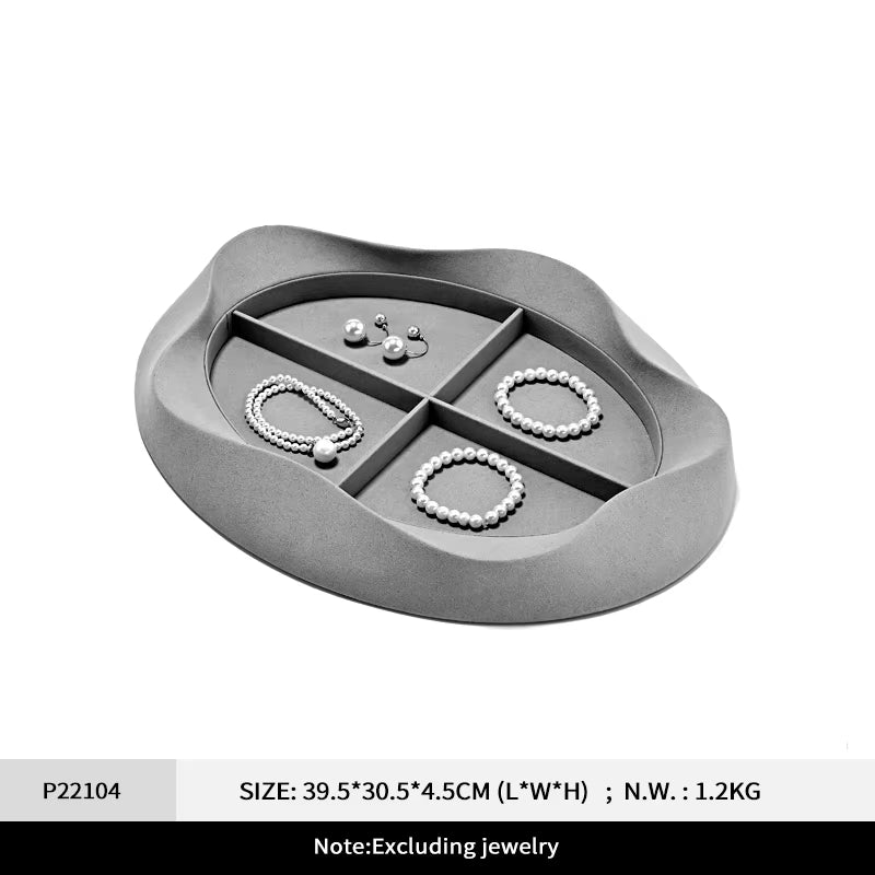 Oirlv Pearl Jewelry Tray Jewelry Viewing Tray Gray Microfiber Rings Necklaces Earrings Bracelets Display