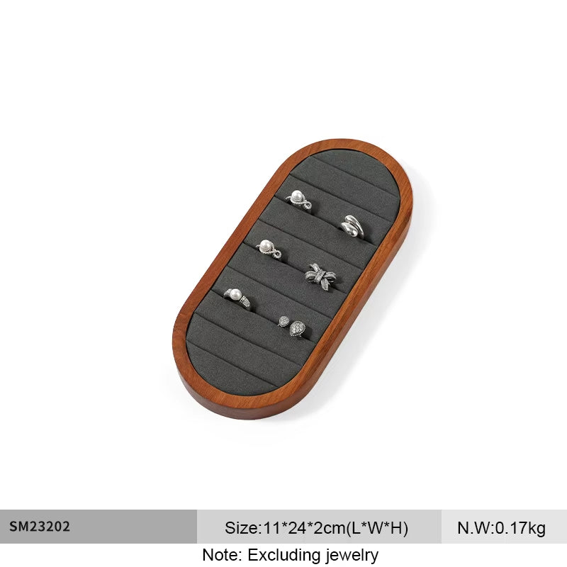 Oirlv Wooden Rings Organizer Shelf Microfiber Jewelry Display Stand:SM232