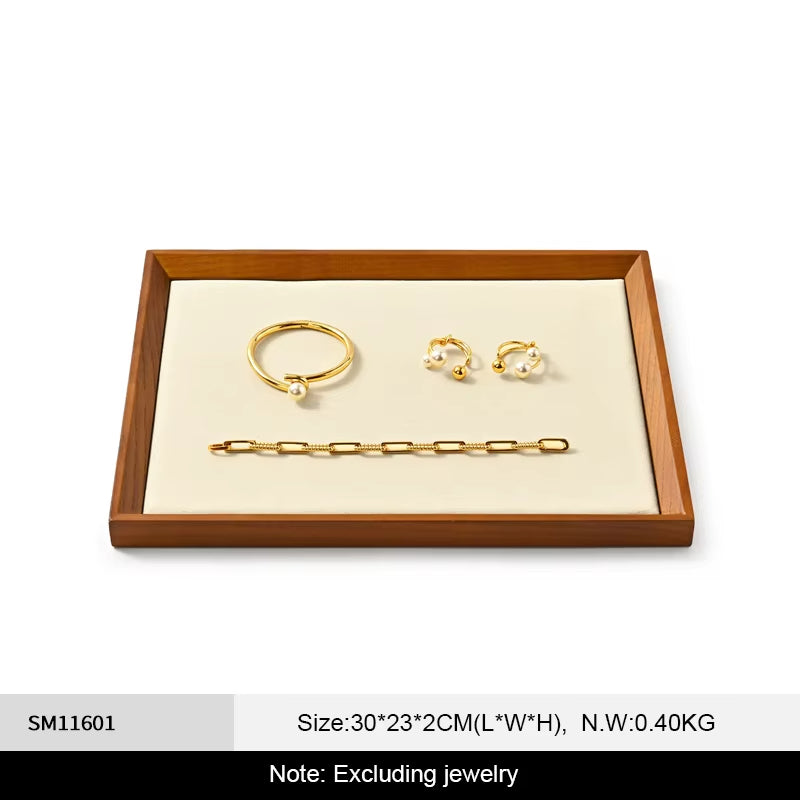 Solid Wood Flat Microfiber Jewelry Display Tray