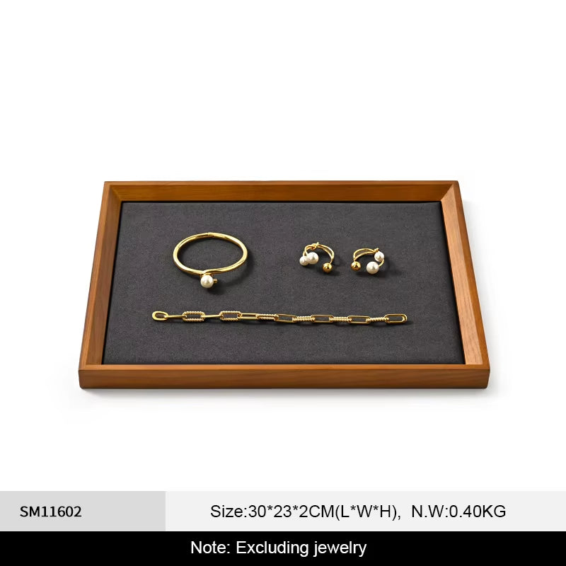 Solid Wood Flat Microfiber Jewelry Display Tray