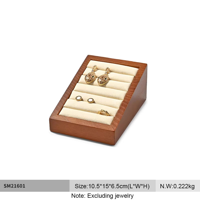 Oirlv Wooden Rings Organizer Shelf Microfiber Jewelry Display Stand:SM232