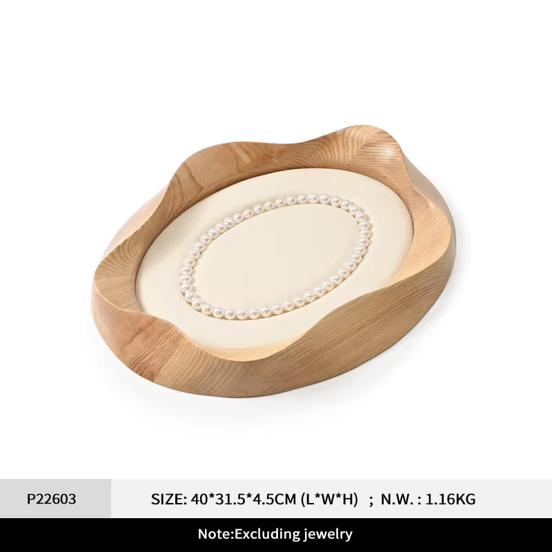 Oirlv Wooden Jewelry Tray Petal Shape Jewelry Viewing Tray