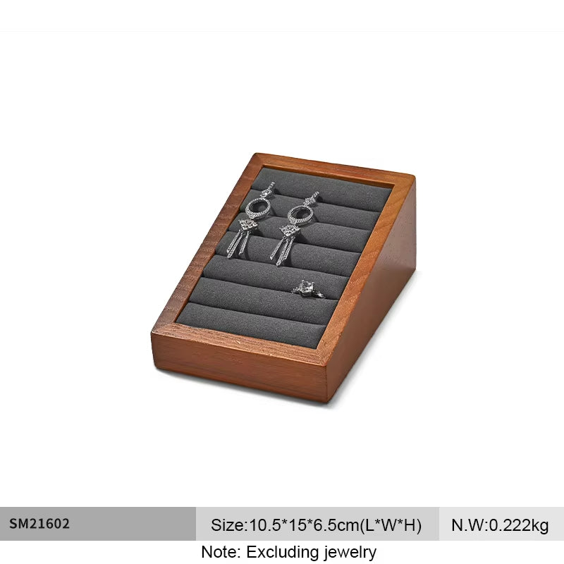 Oirlv Wooden Rings Organizer Shelf Microfiber Jewelry Display Stand:SM232