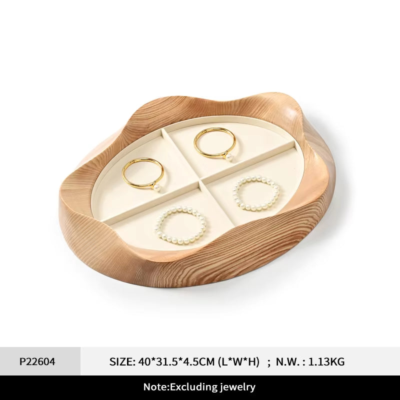 Oirlv Wooden Jewelry Tray Petal Shape Jewelry Viewing Tray