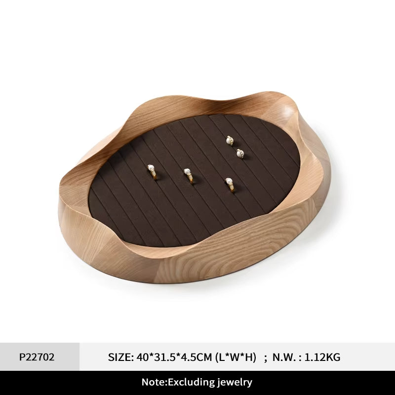 Oirlv Wooden Jewelry Tray Petal Shape Jewelry Viewing Tray