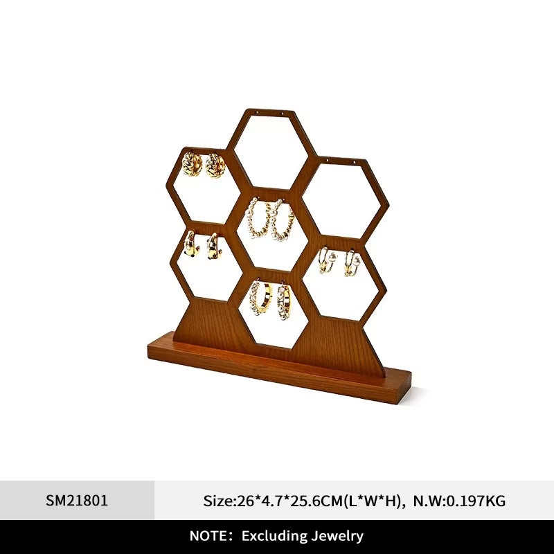 Orilv Wooden Jewelry Stand Ring Earring Pendant Rack Bracelet Jewelry Display Prop