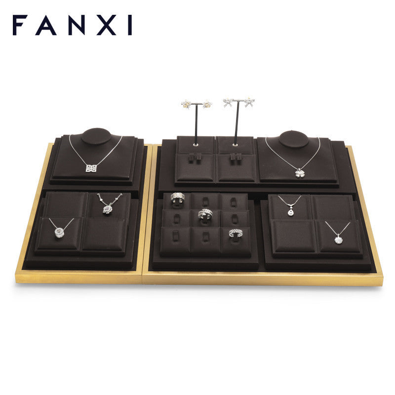 OIRLV Metal frame jewelry display set with black leather TT066