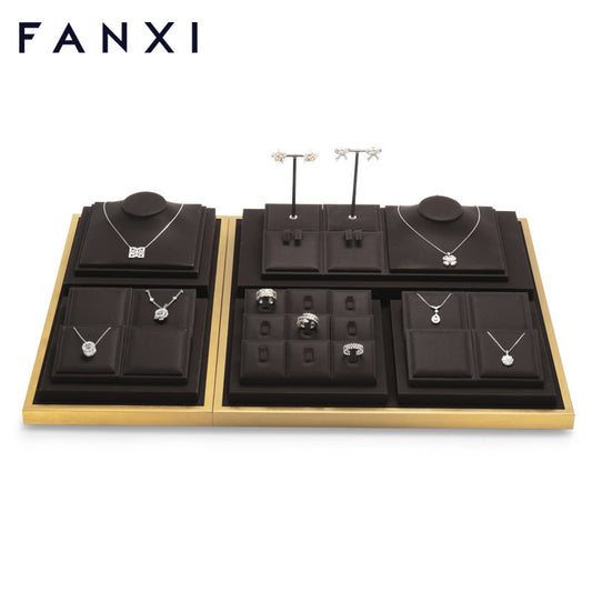 OIRLV Metal frame jewelry display set with black leather TT066