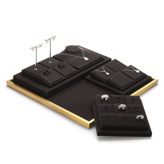 OIRLV Metal frame jewelry display set with black leather TT066