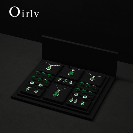 OIRLV black microfiber wooden jewelry display:TT268