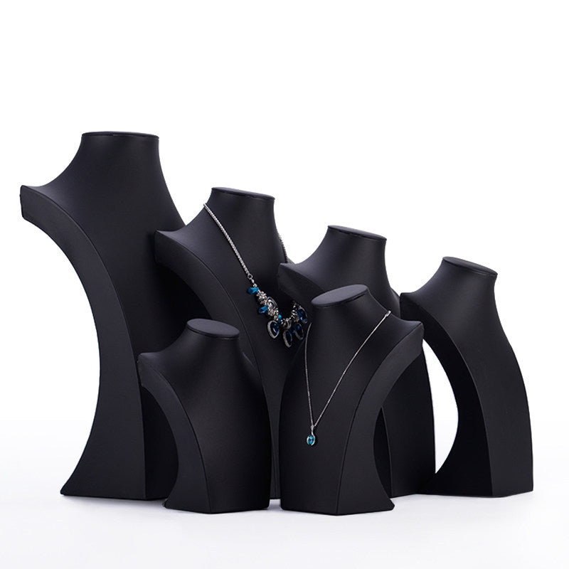 OIRLV Custom size Wooden Jewelry exhibitor Organizer for Pendant Showcase Black PU Leather Necklace Display Bust