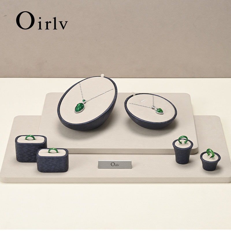 OIRLV custom off white leather Microfiber Jewelry display set :TT453