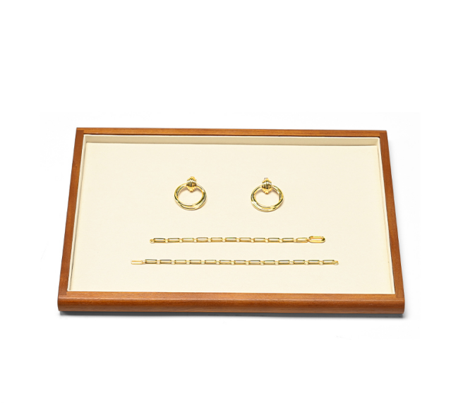 Wood White Microfiber Jewelry Display Tray P082