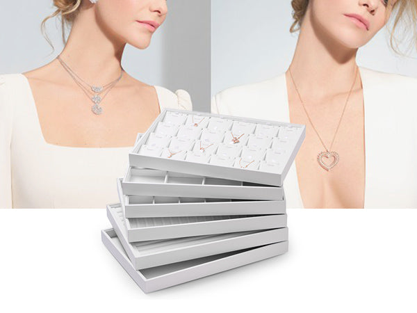 New White Stackable PU Leather Jewelry Display Tray P128
