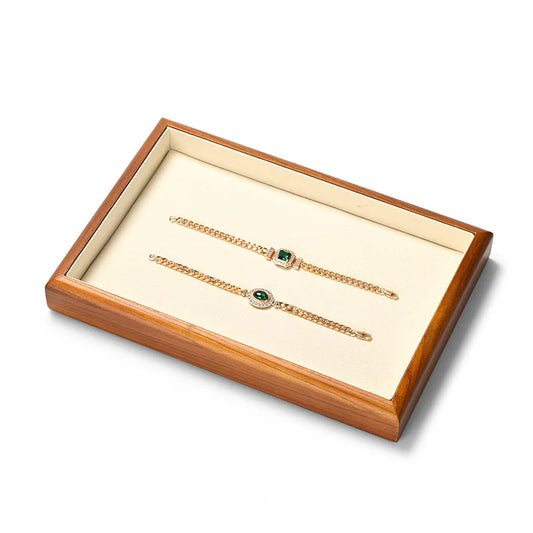 Solid wood jewelry tray for displaying bracelets, rings, and necklaces.P180-182