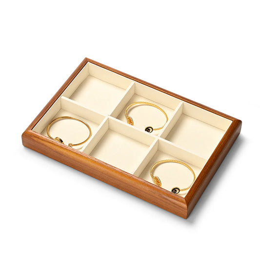 Solid wood jewelry tray for displaying bracelets, rings, and necklaces.P180-182