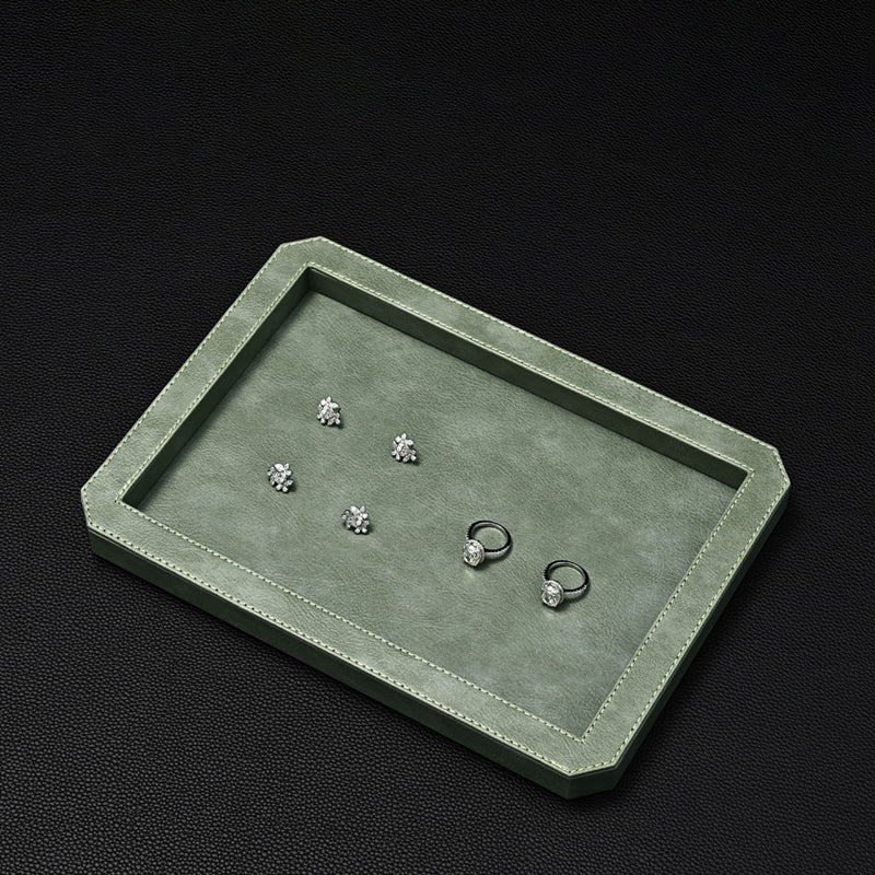 Octagon Luxury Black/Gray/Green Stitching Jewelry Display Tray P213
