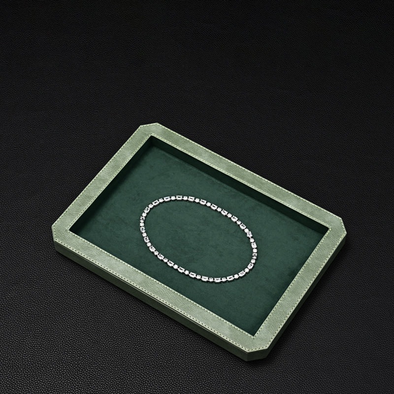 Octagon Luxury Black/Gray/Green Stitching Jewelry Display Tray P213