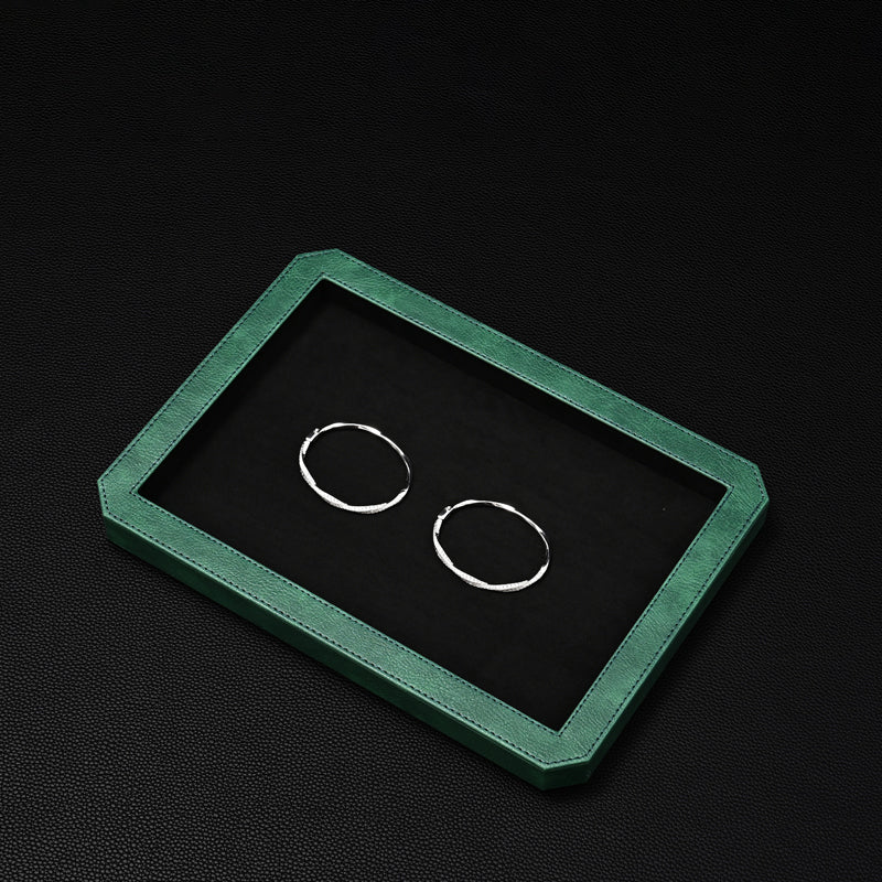 Octagon Luxury Black/Gray/Green Stitching Jewelry Display Tray P213