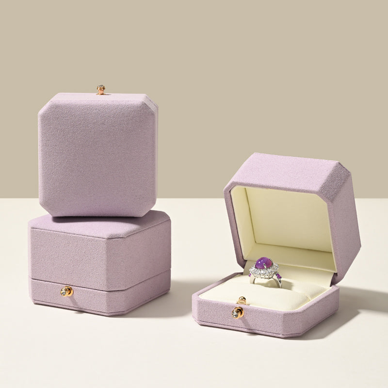 Oirlv Fashion Jewelry Box Ring Box Double Purple Wedding Ring Box:H180