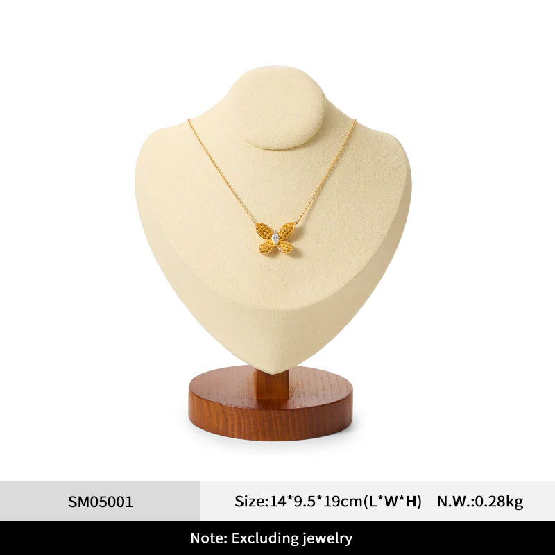 Premium Wood Microfiber Necklace Bust Display Stand SM050