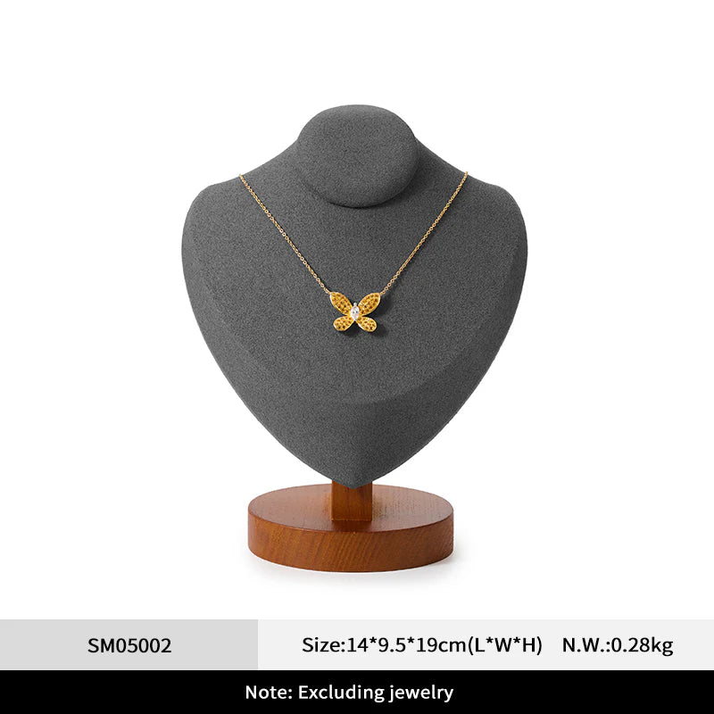 Premium Wood Microfiber Necklace Bust Display Stand SM050