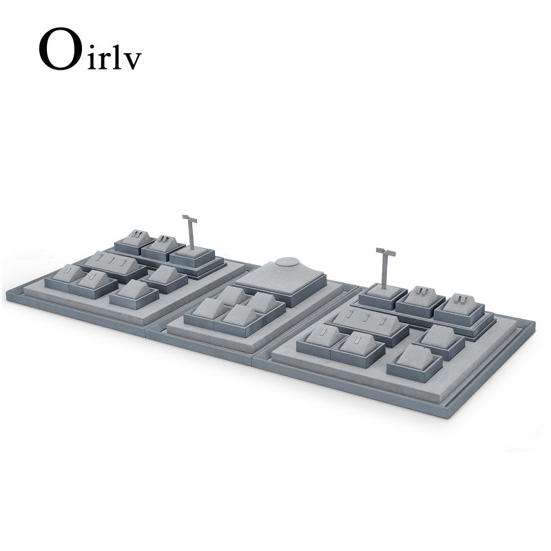 OIRLV Luxury gray PU leahter jewelry display stand set with microfiber :TT048