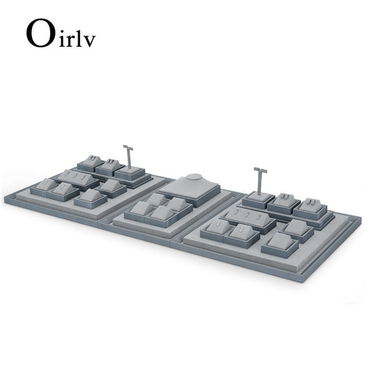 OIRLV Luxury gray PU leahter jewelry display stand set with microfiber :TT048