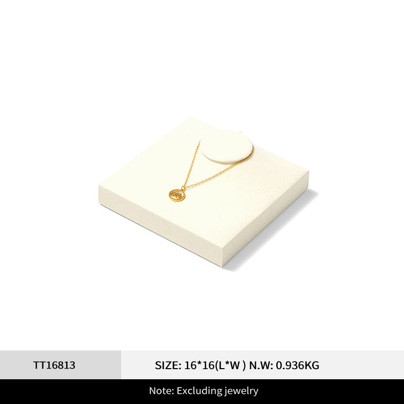 Beige Microfiber Ring Necklace Jewelry Display Set TT168