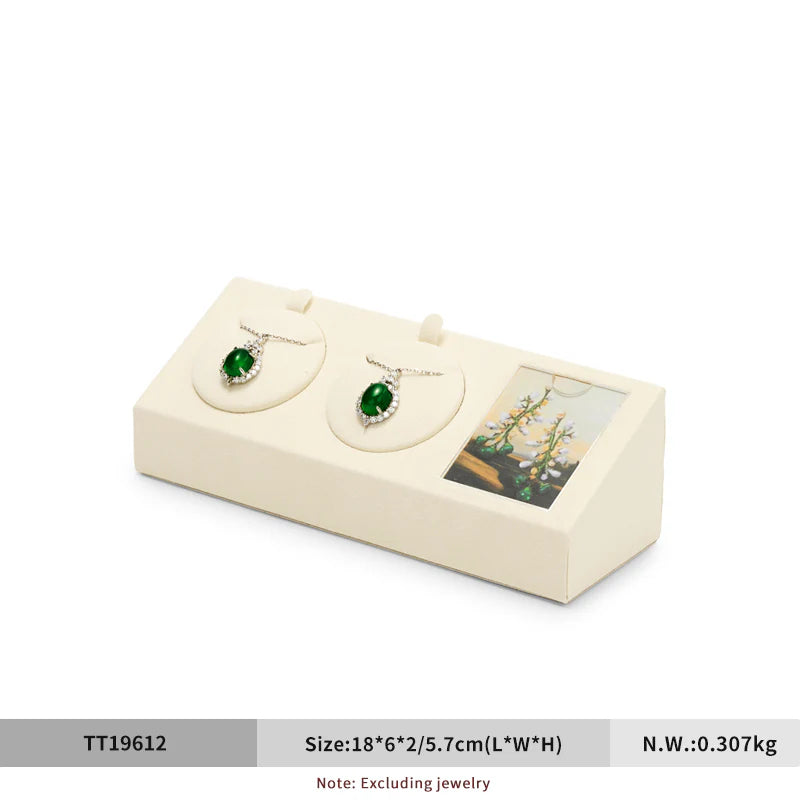 Beige Microfiber Ring Earring Necklace Watch Jewelry Display Set TT196