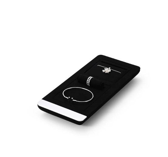 OIRLV black microfiber jewellery display with glossy metal : TT257