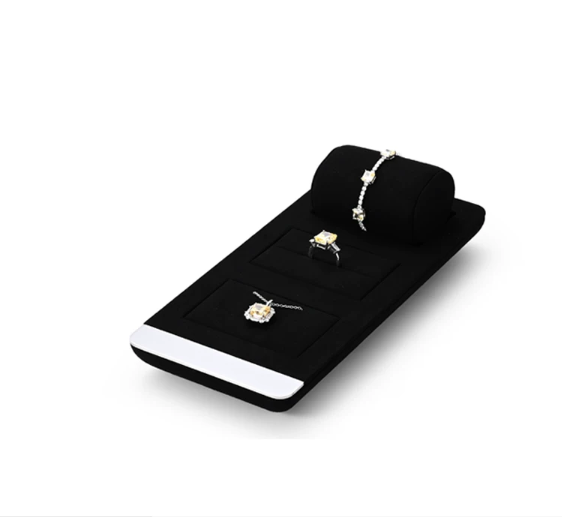 OIRLV black microfiber jewellery display with glossy metal : TT257