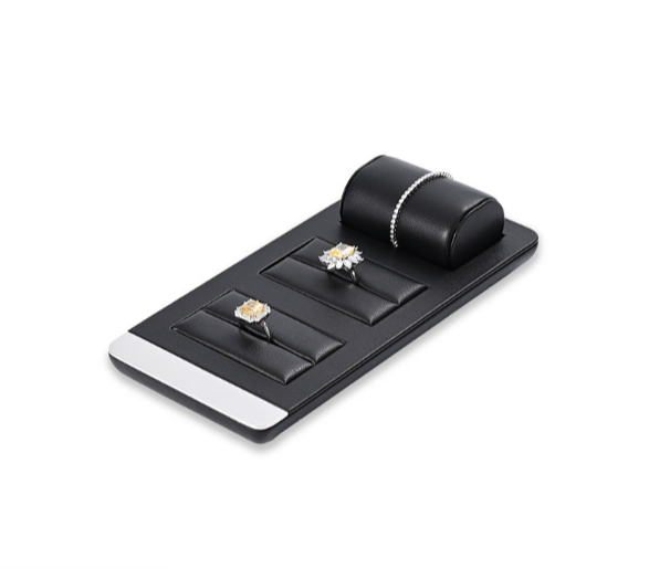 OIRLV custom black colour leather window jewelry display with metal frame : TT258