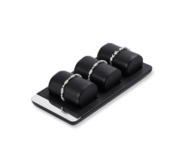 OIRLV custom black colour leather window jewelry display with metal frame : TT258