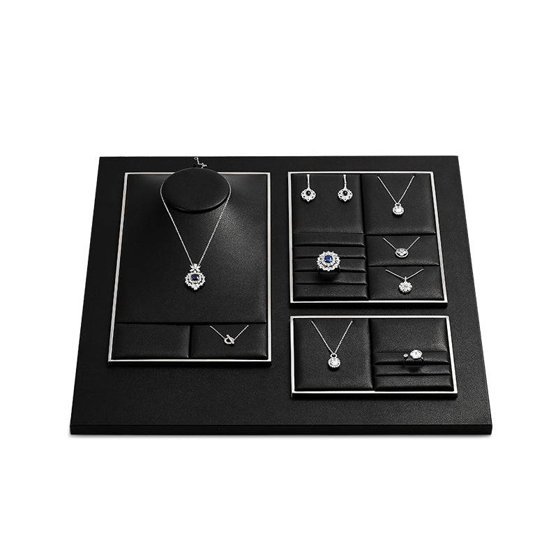 OIRLV wholesale metal structure jewellery holder wrapped with black PU leather : TT261