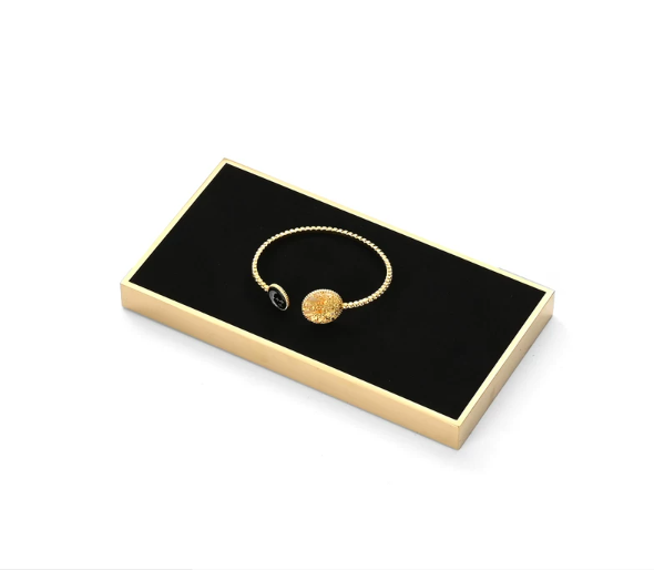 OIRLV fashion luxury black microfiber jewelry display set with smooth metal:TT264