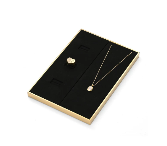 OIRLV fashion luxury black microfiber jewelry display set with smooth metal:TT264