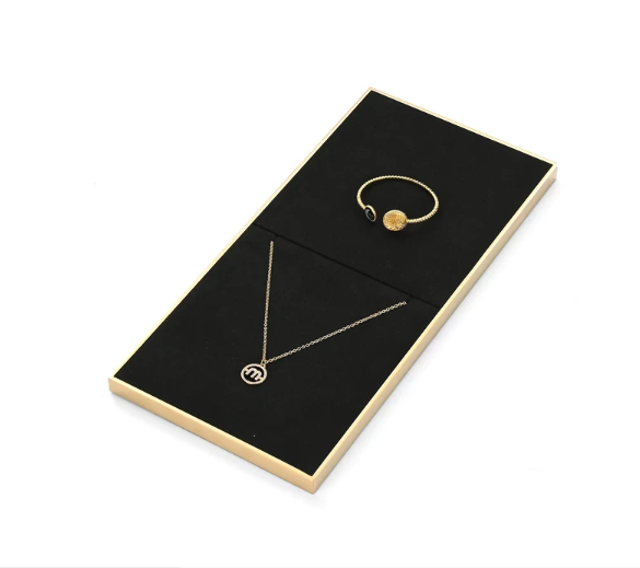 OIRLV fashion luxury black microfiber jewelry display set with smooth metal:TT264