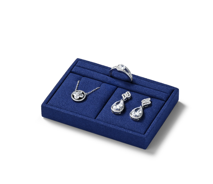 OIRLV luxury wooden jewelry display set with blue microfiber:TT270