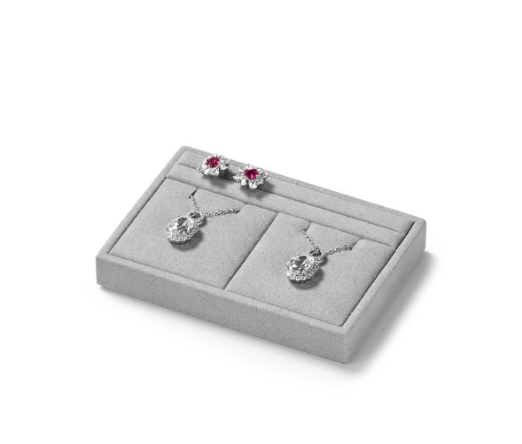 OIRLV luxury wood jewelry display set with gray microfiber:TT272