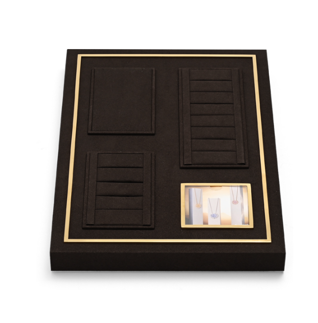 OIRLV high end fashion brown microfiber jewelry holder with metal frame:TT287