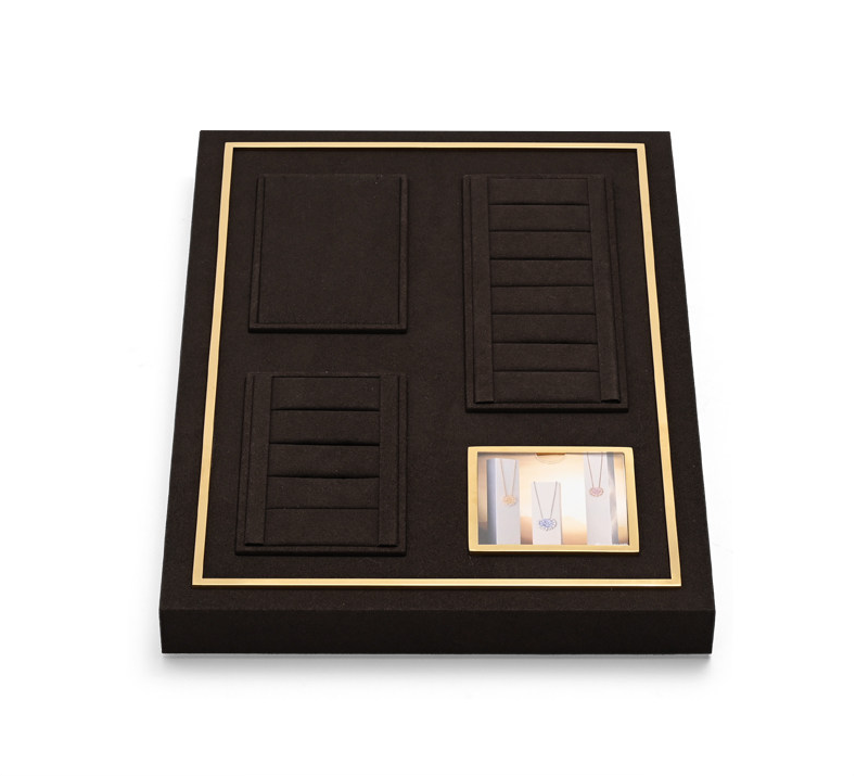 High end fashion brown microfiber jewelry holder with metal frame:TT287