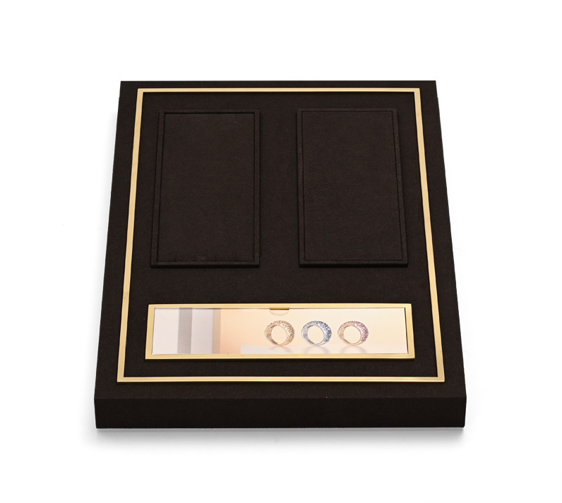 High end fashion brown microfiber jewelry holder with metal frame:TT287