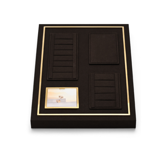 OIRLV high end fashion brown microfiber jewelry holder with metal frame:TT287