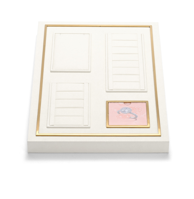 High end fashion white microfiber jewelry holder with metal frame:TT288