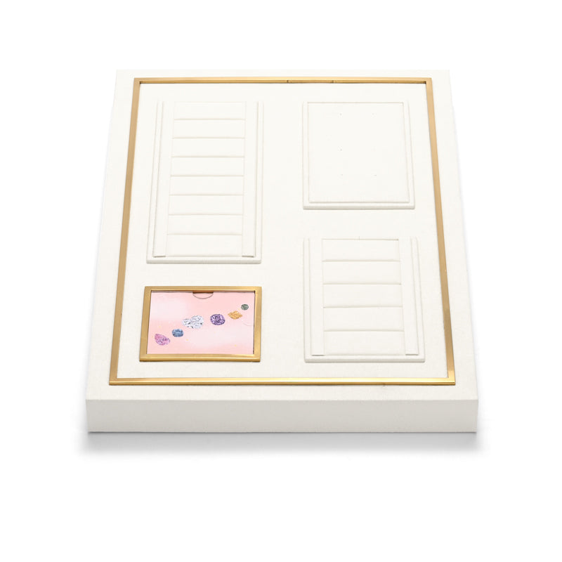 High end fashion white microfiber jewelry holder with metal frame:TT288